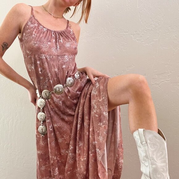 Vintage 1970's Brown Floral Leaf Printed Maxi Dress - Picture 1 of 5